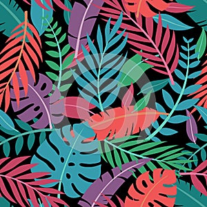 Ð”Ð»Ñ Ð˜Ð½Ñ‚ÐµÑ€Ð½ÐµÑ‚Ð°Trendy Summer Tropical Leaves Vector Design. Floral seamless pattern. Doodle vector background with leave